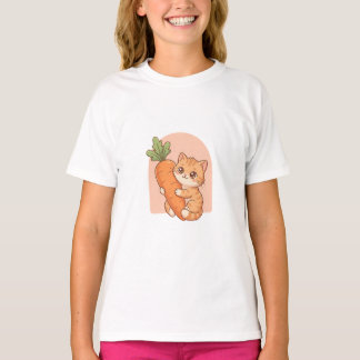 T-shirt Joli Chat Orange Carotte Enfants   