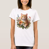 T-shirt Joli Chat Parmi Les Fleurs (Devant)
