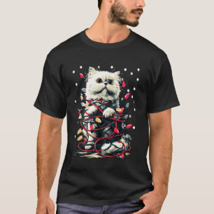 T-shirt Joli chat persan avec lumières de Noël chaton enne