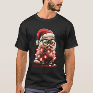 T-shirt Joli chat persan de Noël avec lunettes et chapeau