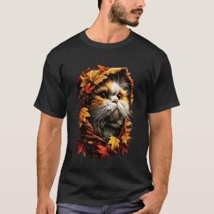 T-shirt Joli chat persan feuilles d'automne ambiance forêt