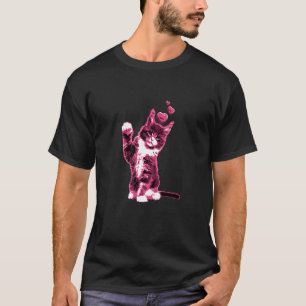 T-shirt Joli Chat Rétro à Coeurs Rose Vintage 11