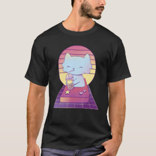 T-shirt Joli chat rétro buvant du Bubble Tea