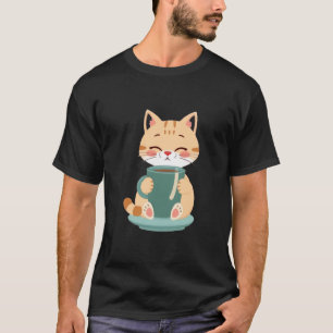 T-shirt Joli chat roux câlinant une tasse de café sarcelle