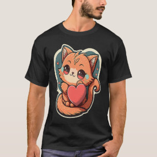 T-shirt Joli Chat Tenant un Cœur pour la Saint-Valentin