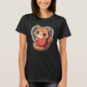 T-shirt Joli Chat Tenant un Cœur pour la Saint-Valentin