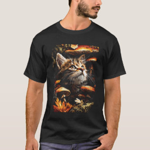 T-shirt Joli chat tigré avec champignons de feuilles d'aut