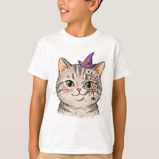 T-shirt Joli chat tigré gris Halloween peinture de visage