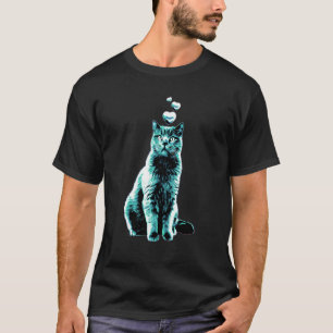T-shirt Joli chat vintage avec des coeurs rétro bleu 2