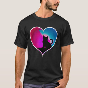 T-shirt Joli Chat Vintage dans Encre Éclaboussure de Cœur