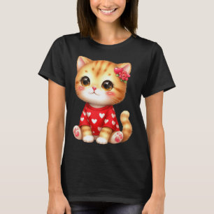 T-shirt Joli chaton de la Saint-Valentin avec cœur