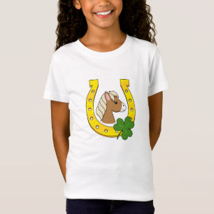 T-Shirt Joli Cheval Brown avec Chaussure de Cheval d'Or, S