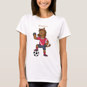 T-shirt Joli cheval drôle jouant dessin de football