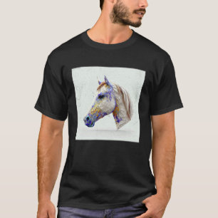 T-shirt Joli Cheval Tache de Peinture Aquarelle Colorée Fe