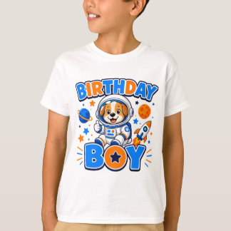 T-shirt Joli chien astronaute "Garçon d'anniversaire" Espa