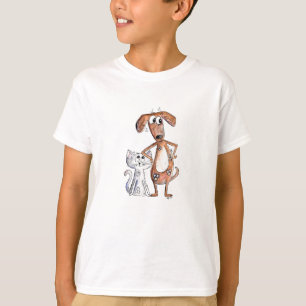 T-shirt Joli chien brun fantaisiste et chat gris
