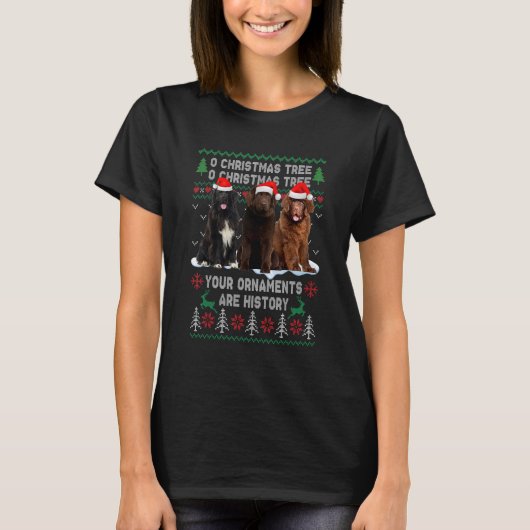 T-shirt Joli chien de Terre-Neuve Oh sapin de Noël Vilain  (Devant)