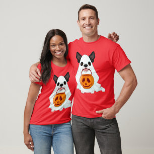 T-shirt Joli chien fantôme blanc d'Halloween avec seau de