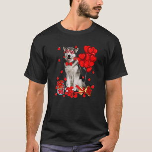T-shirt Joli chien husky sibérien cœur Saint-Valentin Chie