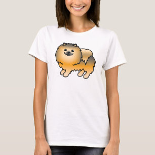 T-shirt Joli chien Pomeranian de dessin animé couleur sabl