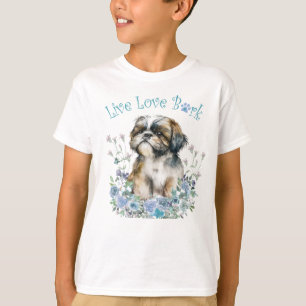 T-shirt Joli chien Shih Tzu floral