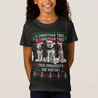 T-Shirt Joli Chien Sibérien Husky Oh Arbre de Noël Moche X