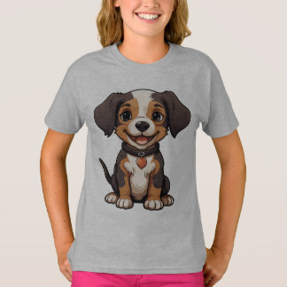 T-shirt Joli chiot de dessin animé avec une expression joy