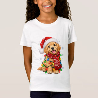 T-Shirt Joli chiot Golden Retriever Lumières de Noël Père
