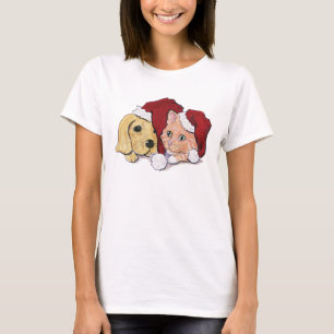 T-shirt Joli Christmas Labrador Puppy et Orange Tabby