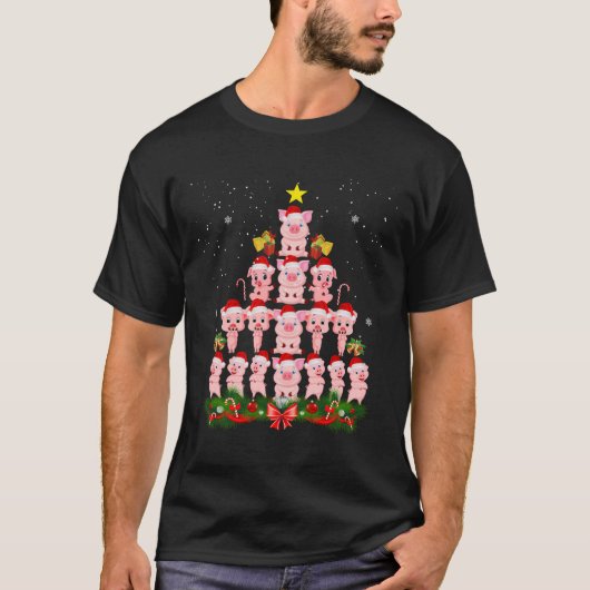 T-shirt Joli Cochon Arbre de Noël Avec Noël Ornement (Devant)