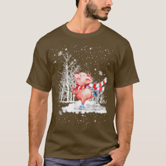 T-shirt Joli Cochon Arbre de Noël Sur Neige Joyeux Pigmas 