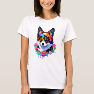 T-shirt Joli Corgi Chiot avec des fleurs Corgicore!