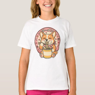 T-shirt Joli Corgi mangeant des Ramen Kawaii Nouilles Japo