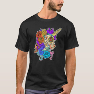 T-shirt Joli Costume de Licorne Crâne de Sucre Halloween F