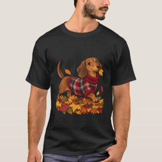 T-shirt Joli Dachshund portant un pull à carreaux d'automn