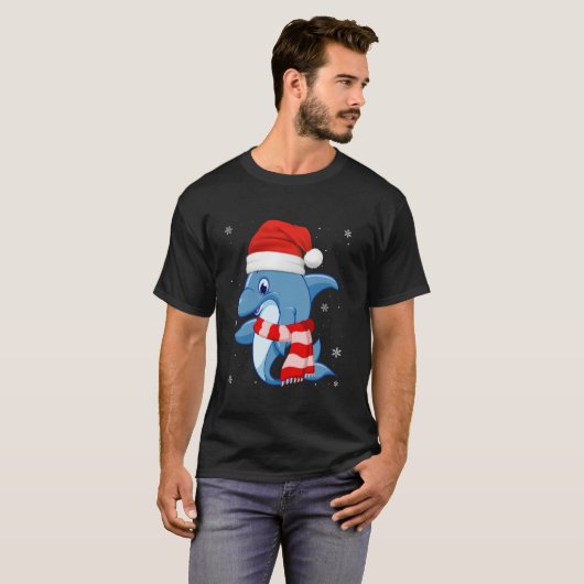 T-shirt Joli dauphin Lover Noël Fête Santa Chapeau Dauphin (Devant entier)
