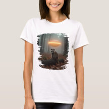 Joli design d'OVNI de raton laveur dans la forêt