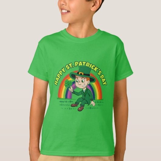 T-shirt Joli dessin animé leprechaun avec shamrock et arc- (Devant)