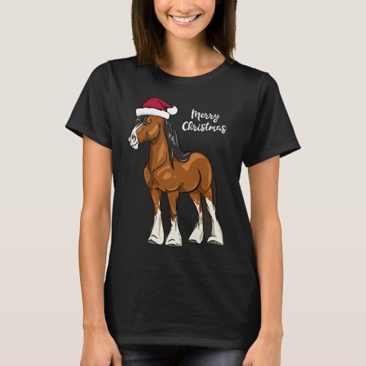 T-shirt Joli dessin Clydesdale Brouillon Cheval Noël (Devant)