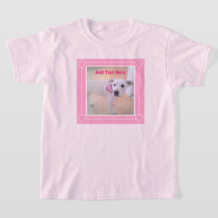 T-shirt Joli deux photo cadre rose doux Chien chiot blanc 
