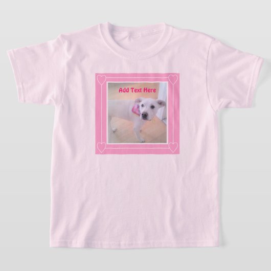T-shirt Joli deux photo cadre rose doux Chien chiot blanc  (Poser)