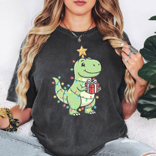 T-shirt Joli dinosaure de Noël T-Rex avec lumières et cade