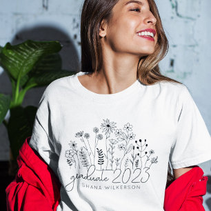 T-shirt Joli diplômé en fleurs Fleur sauvage moderne rétro