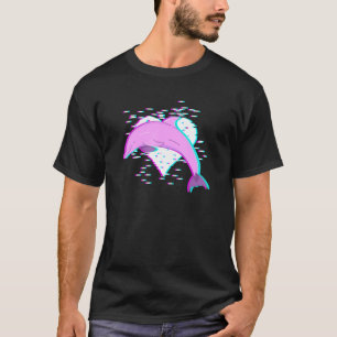T-shirt Joli Dolphin Glitchy Pixelated Heart Vaporwave