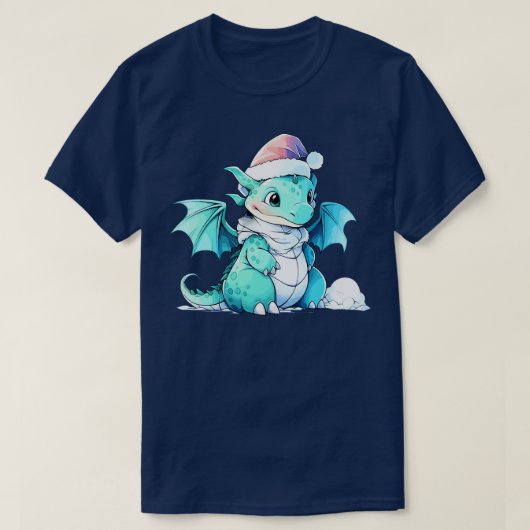 T-shirt joli dragon de noël avec chapeau de père noël (Design devant)