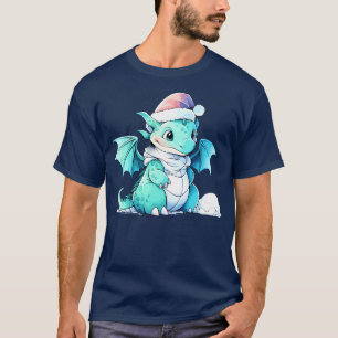 T-shirt joli dragon de noël avec chapeau de père noël