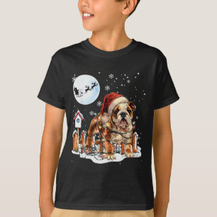T-shirt Joli Drôle Taureau Anglais de Noël Lumières Santa