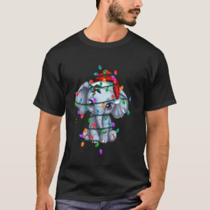 T-shirt Joli éléphant Santa Chapeau Noël Lumière Drôle Noë