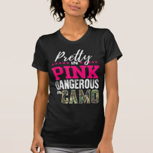 T-shirt Joli En Rose Dangereux En Camo Chasse Fille