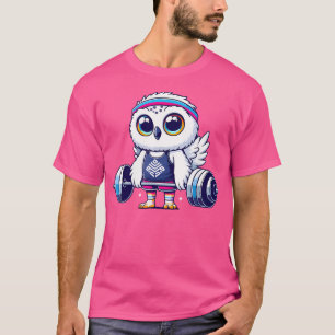 T-shirt Joli Entraînement Chouette Neige Barbell Fitness L